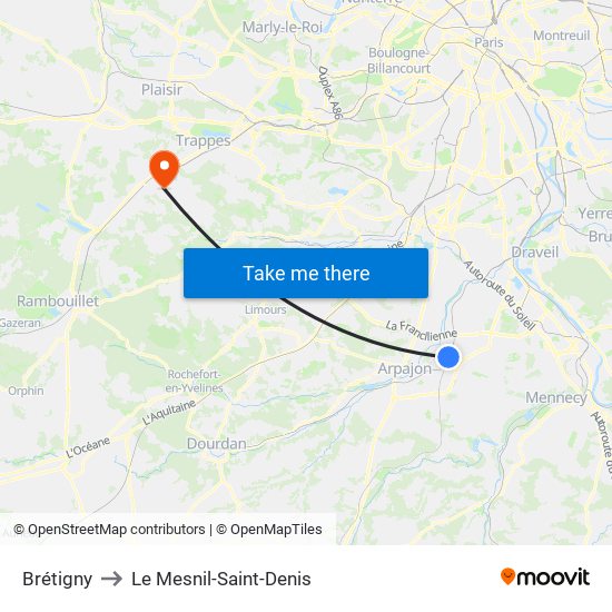 Brétigny to Le Mesnil-Saint-Denis map