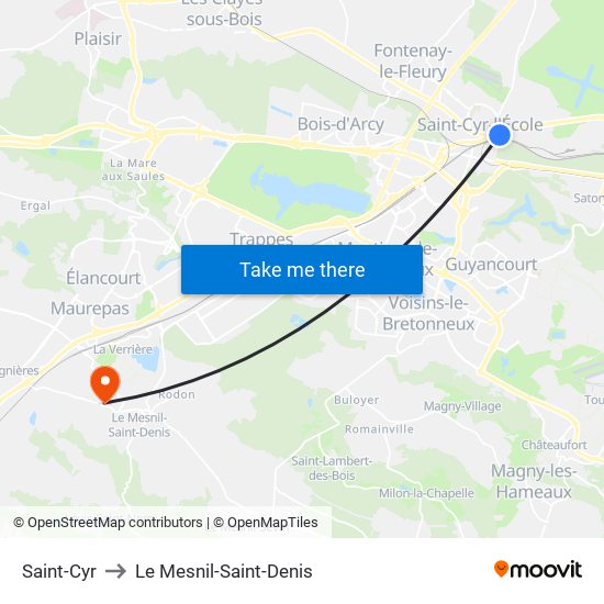 Saint-Cyr to Le Mesnil-Saint-Denis map