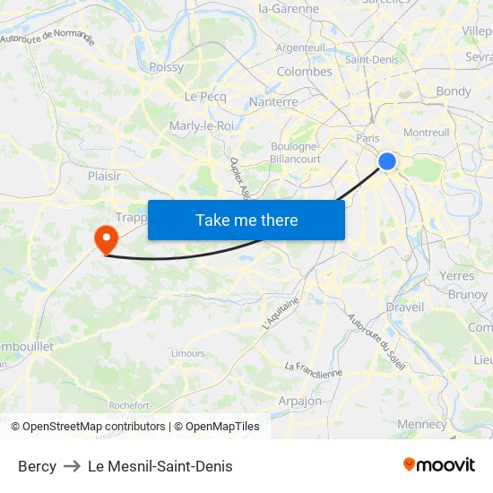 Bercy to Le Mesnil-Saint-Denis map