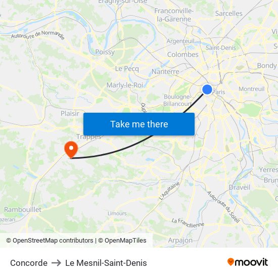 Concorde to Le Mesnil-Saint-Denis map