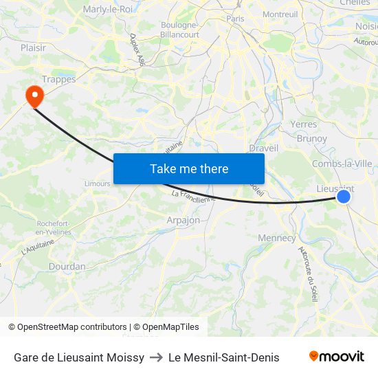 Gare de Lieusaint Moissy to Le Mesnil-Saint-Denis map