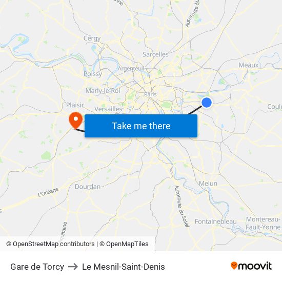 Gare de Torcy to Le Mesnil-Saint-Denis map