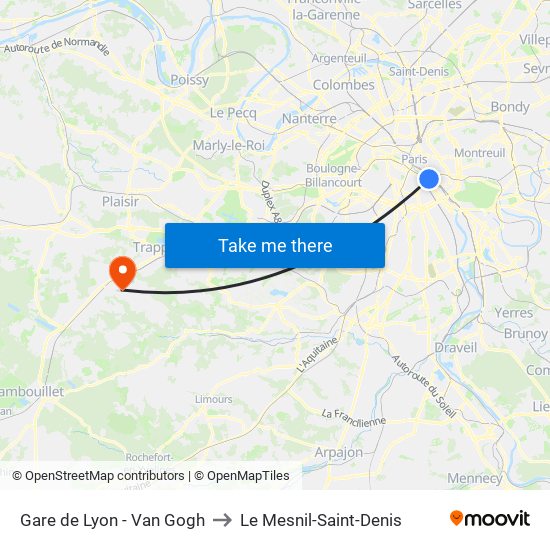 Gare de Lyon - Van Gogh to Le Mesnil-Saint-Denis map