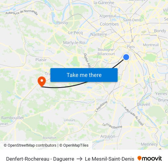 Denfert-Rochereau - Daguerre to Le Mesnil-Saint-Denis map