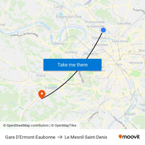 Gare D'Ermont-Eaubonne to Le Mesnil-Saint-Denis map