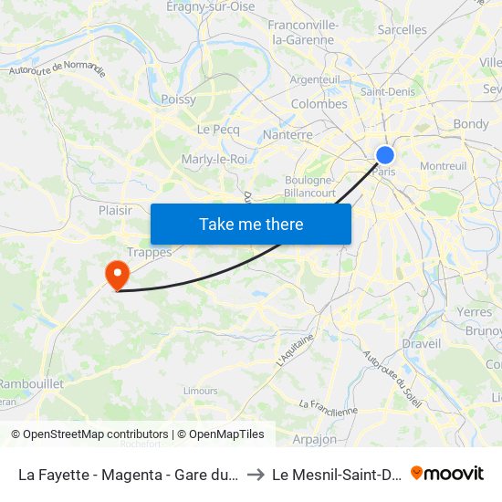 La Fayette - Magenta - Gare du Nord to Le Mesnil-Saint-Denis map