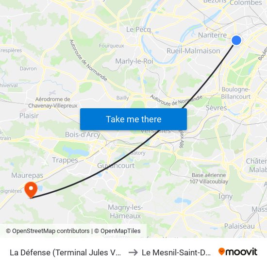 La Défense (Terminal Jules Verne) to Le Mesnil-Saint-Denis map