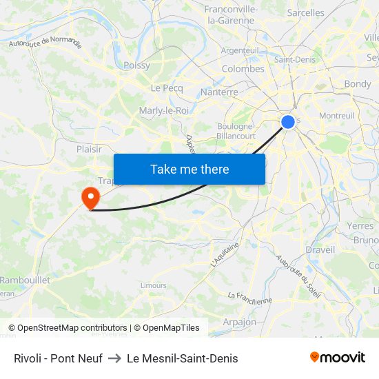 Rivoli - Pont Neuf to Le Mesnil-Saint-Denis map