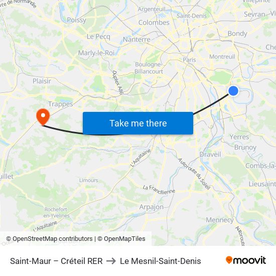 Saint-Maur – Créteil RER to Le Mesnil-Saint-Denis map