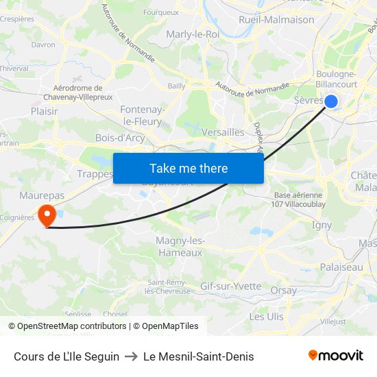 Cours de L'Ile Seguin to Le Mesnil-Saint-Denis map