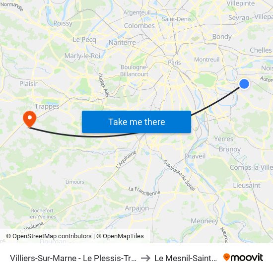 Villiers-Sur-Marne - Le Plessis-Trévise RER to Le Mesnil-Saint-Denis map