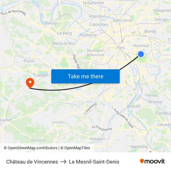 Château de Vincennes to Le Mesnil-Saint-Denis map