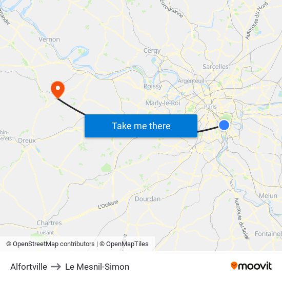 Alfortville to Le Mesnil-Simon map