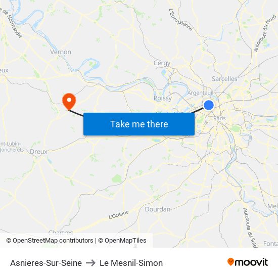 Asnieres-Sur-Seine to Le Mesnil-Simon map