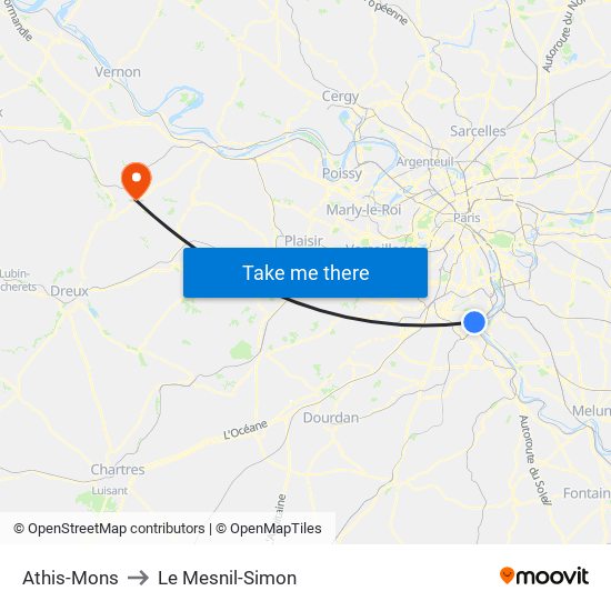 Athis-Mons to Le Mesnil-Simon map