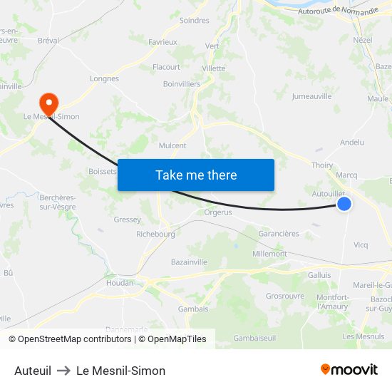 Auteuil to Le Mesnil-Simon map