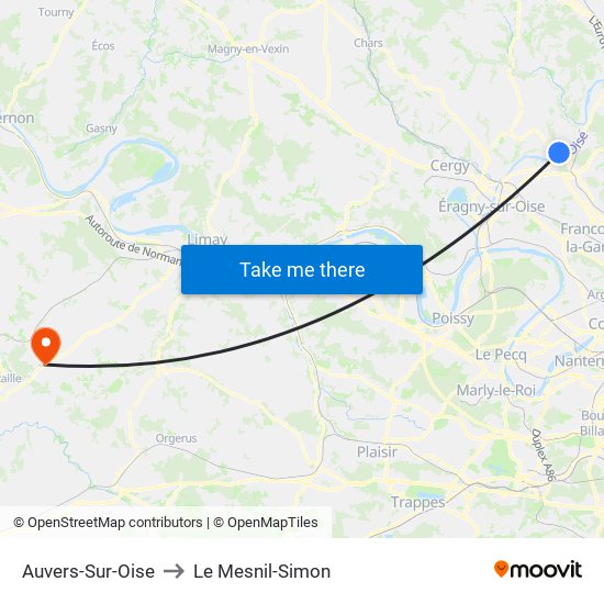 Auvers-Sur-Oise to Le Mesnil-Simon map