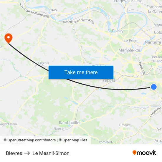Bievres to Le Mesnil-Simon map