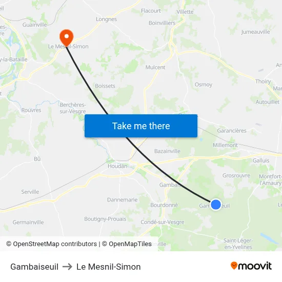 Gambaiseuil to Le Mesnil-Simon map