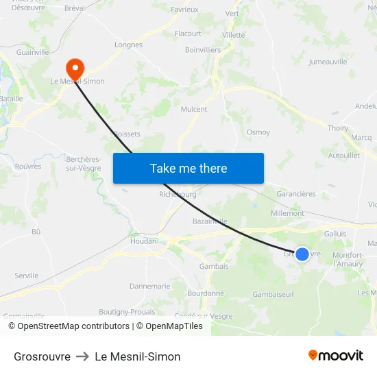 Grosrouvre to Le Mesnil-Simon map