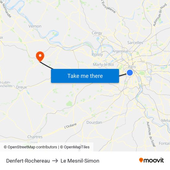 Denfert-Rochereau to Le Mesnil-Simon map