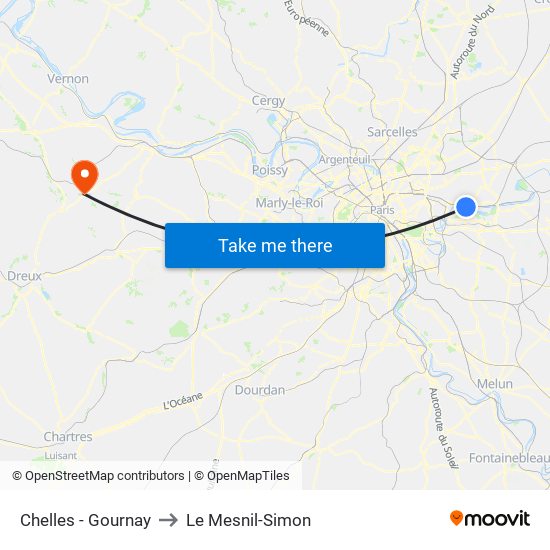 Chelles - Gournay to Le Mesnil-Simon map