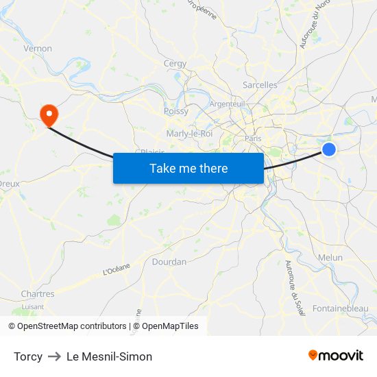 Torcy to Le Mesnil-Simon map