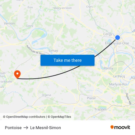 Pontoise to Le Mesnil-Simon map
