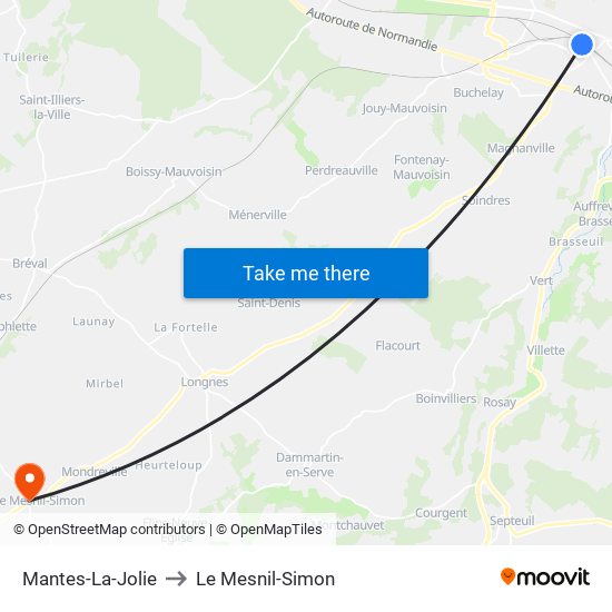 Mantes-La-Jolie to Le Mesnil-Simon map