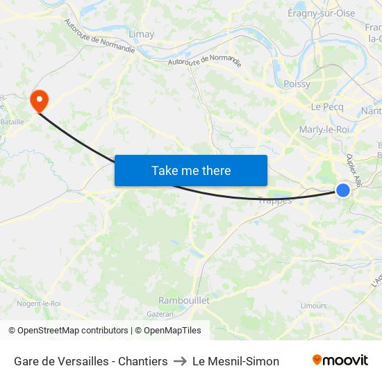 Gare de Versailles - Chantiers to Le Mesnil-Simon map