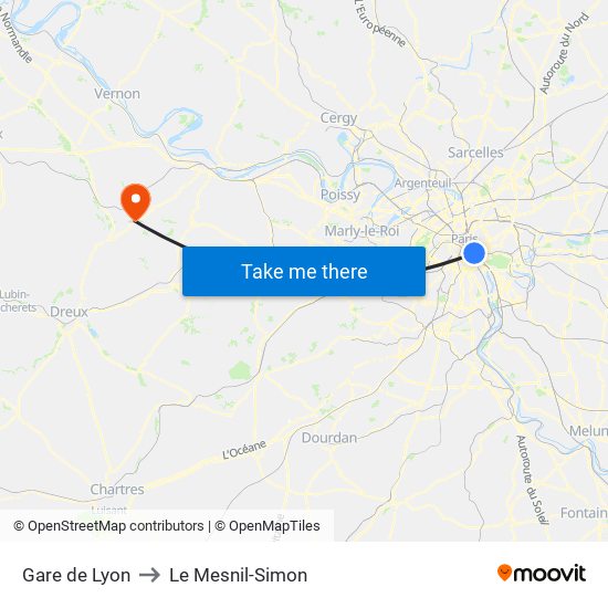 Gare de Lyon to Le Mesnil-Simon map