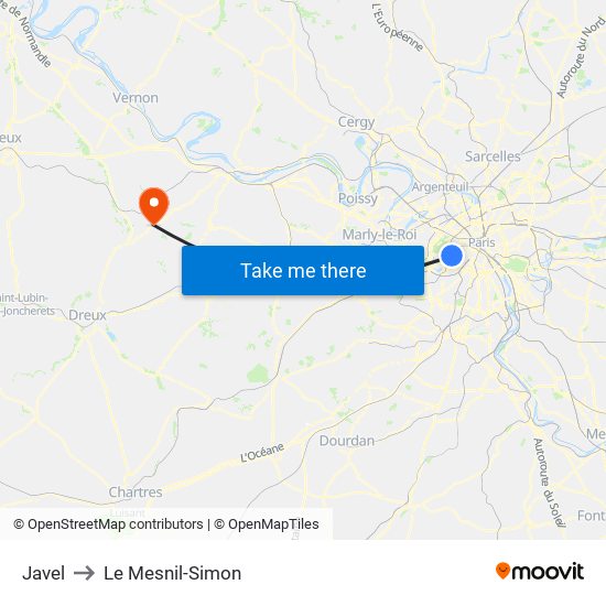 Javel to Le Mesnil-Simon map