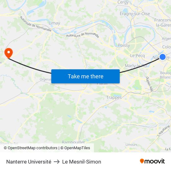 Nanterre Université to Le Mesnil-Simon map