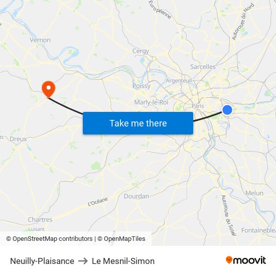 Neuilly-Plaisance to Le Mesnil-Simon map