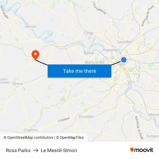 Rosa Parks to Le Mesnil-Simon map