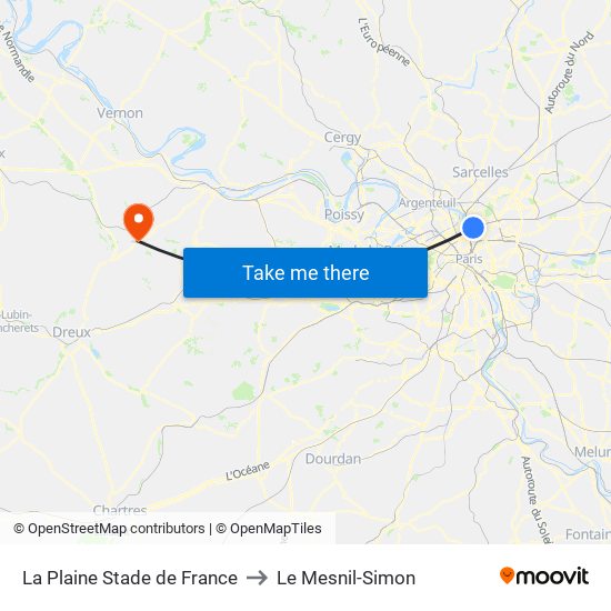 La Plaine Stade de France to Le Mesnil-Simon map