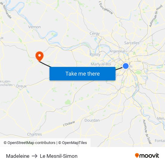 Madeleine to Le Mesnil-Simon map