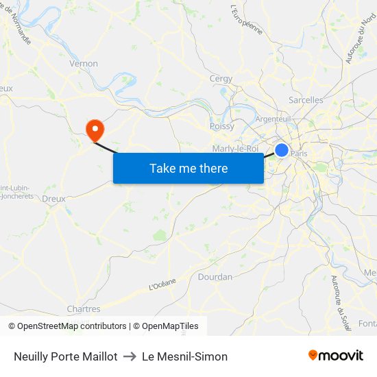 Neuilly Porte Maillot to Le Mesnil-Simon map