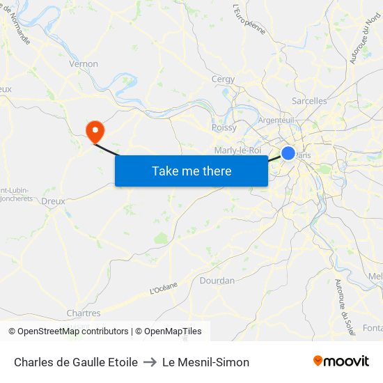 Charles de Gaulle Etoile to Le Mesnil-Simon map