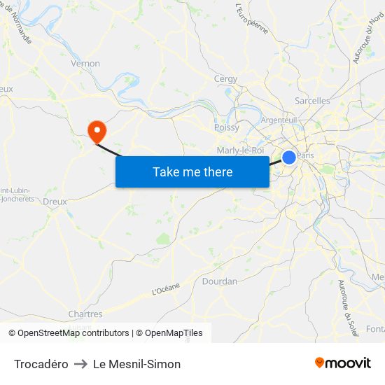 Trocadéro to Le Mesnil-Simon map