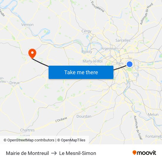 Mairie de Montreuil to Le Mesnil-Simon map