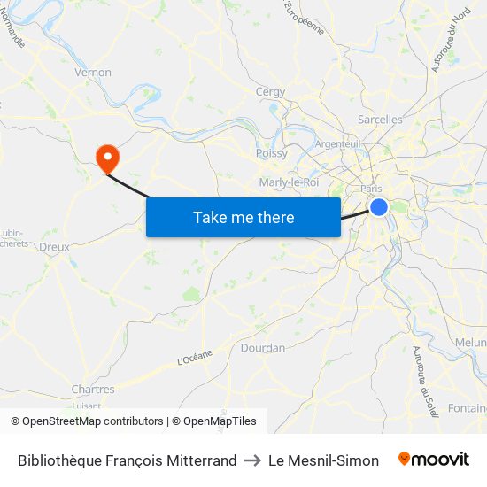 Bibliothèque François Mitterrand to Le Mesnil-Simon map