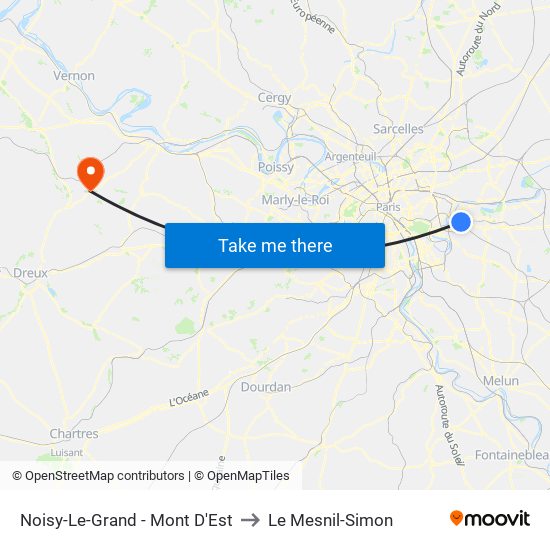 Noisy-Le-Grand - Mont D'Est to Le Mesnil-Simon map