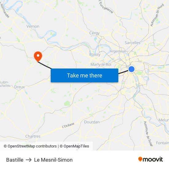Bastille to Le Mesnil-Simon map