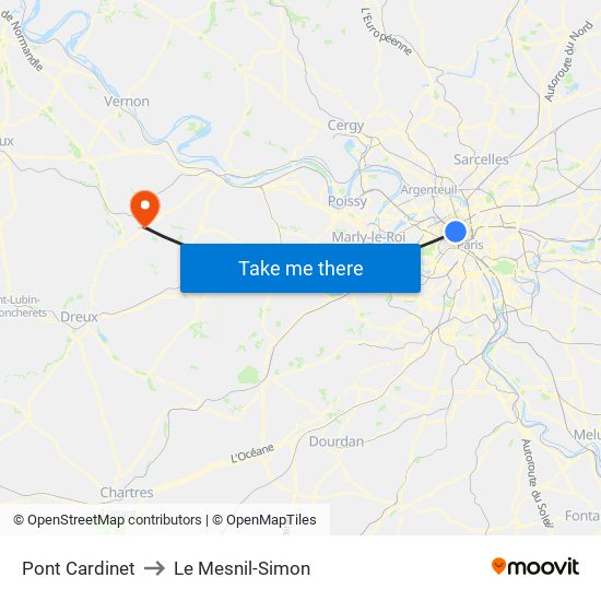 Pont Cardinet to Le Mesnil-Simon map