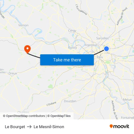 Le Bourget to Le Mesnil-Simon map