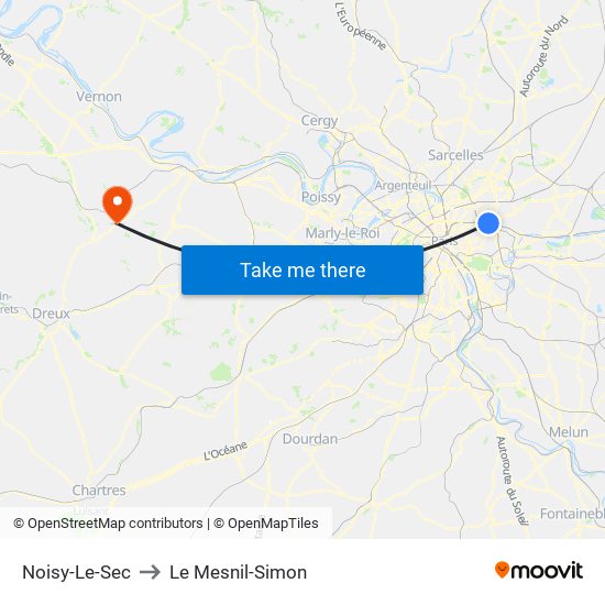 Noisy-Le-Sec to Le Mesnil-Simon map