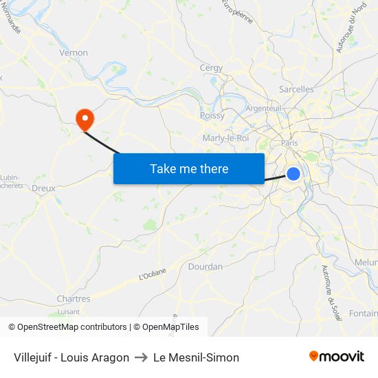 Villejuif - Louis Aragon to Le Mesnil-Simon map