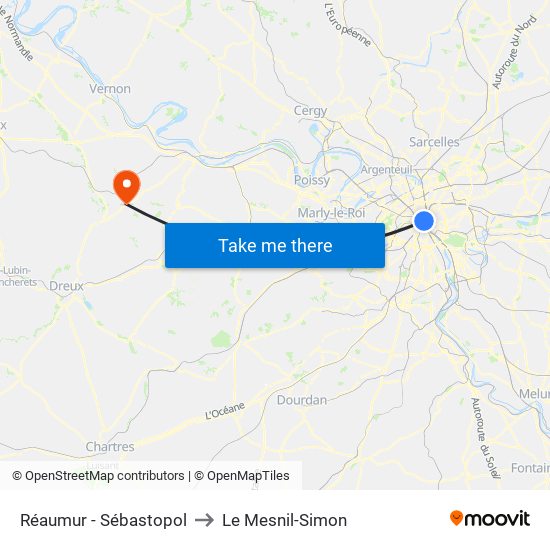 Réaumur - Sébastopol to Le Mesnil-Simon map