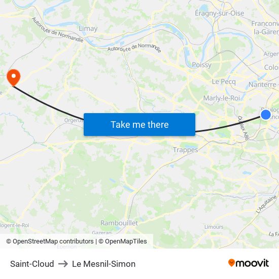 Saint-Cloud to Le Mesnil-Simon map